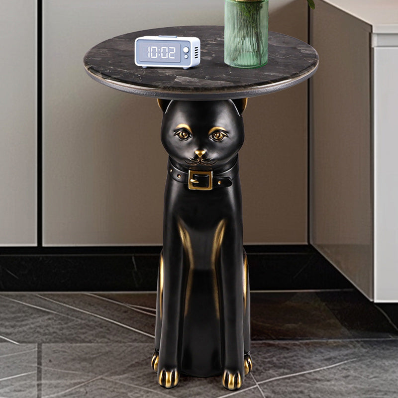 Scandinavian Puppy Kitten Marble Round Side Table 1-Tier