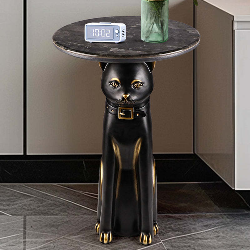 Scandinavian Puppy Kitten Marble Round Side Table 1-Tier
