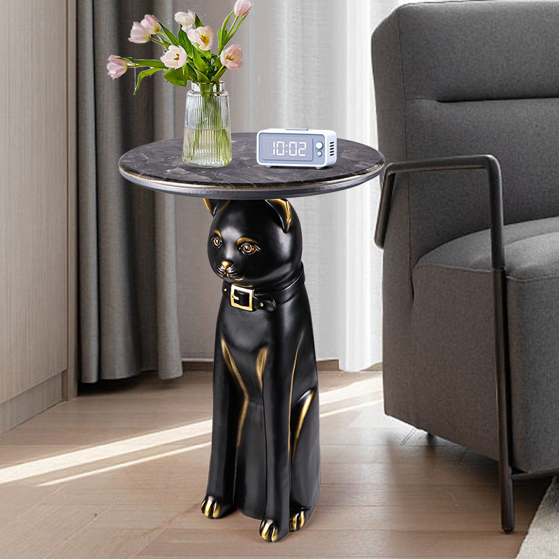 Scandinavian Puppy Kitten Marble Round Side Table 1-Tier — E