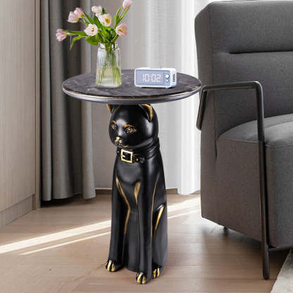 Scandinavian Puppy Kitten Marble Round Side Table 1-Tier — E