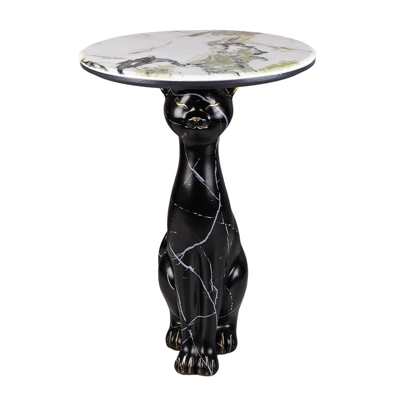 Scandinavian Puppy Kitten Marble Round Side Table 1-Tier