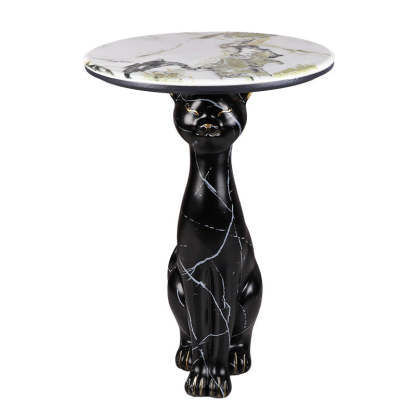 Scandinavian Puppy Kitten Marble Round Side Table 1-Tier