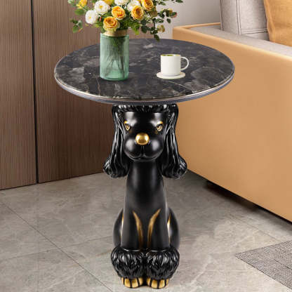 Scandinavian Puppy Kitten Marble Round Side Table 1-Tier