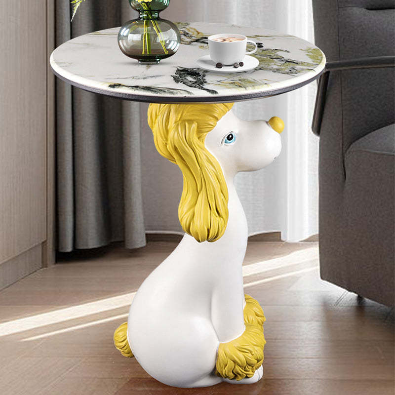Scandinavian Puppy Kitten Marble Round Side Table 1-Tier