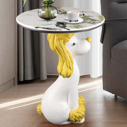 Scandinavian Puppy Kitten Marble Round Side Table 1-Tier