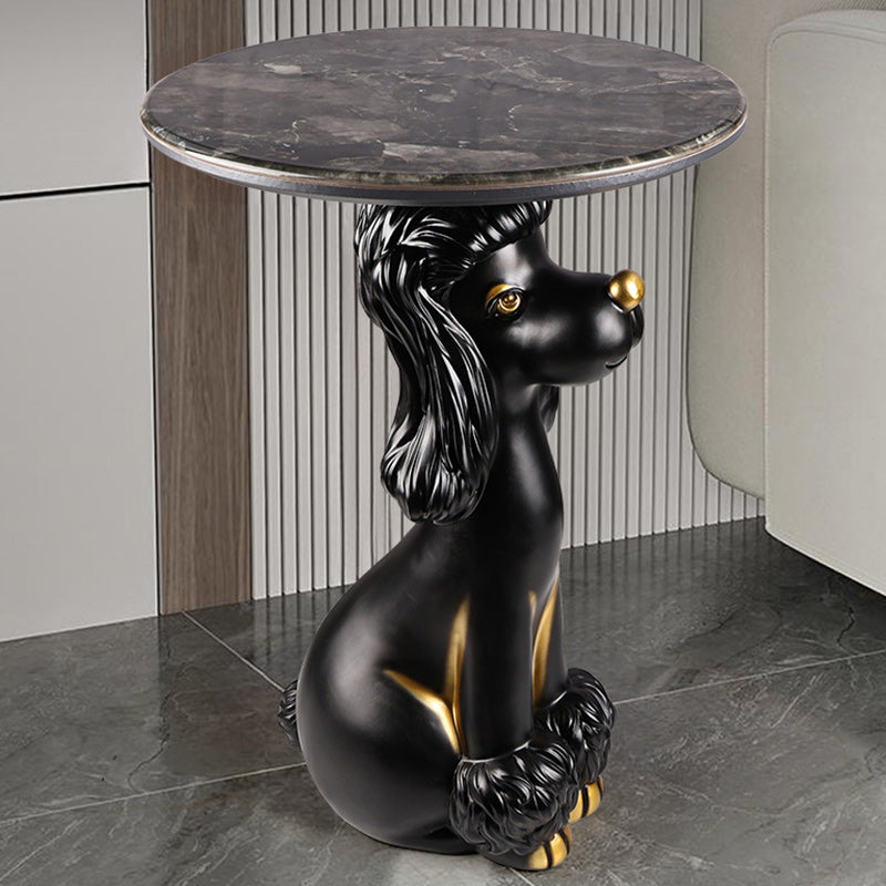 Scandinavian Puppy Kitten Marble Round Side Table 1-Tier
