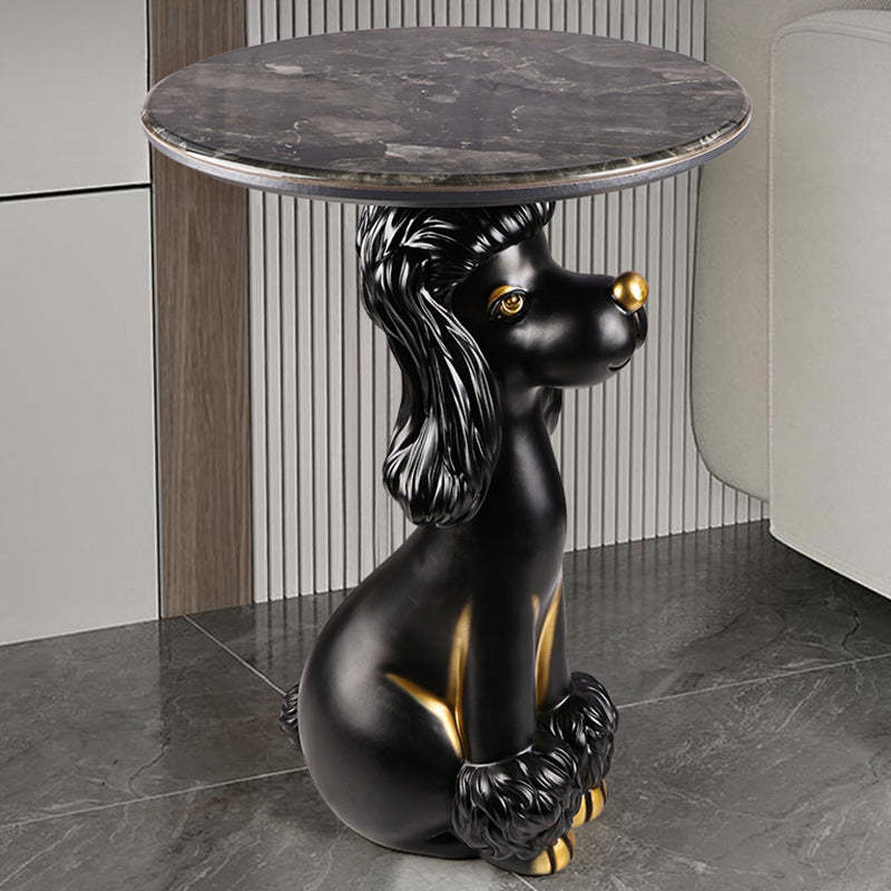 Scandinavian Puppy Kitten Marble Round Side Table 1-Tier