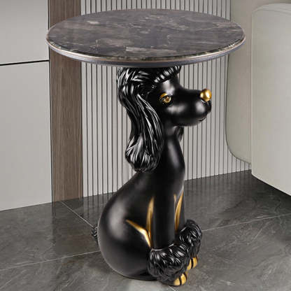 Scandinavian Puppy Kitten Marble Round Side Table 1-Tier