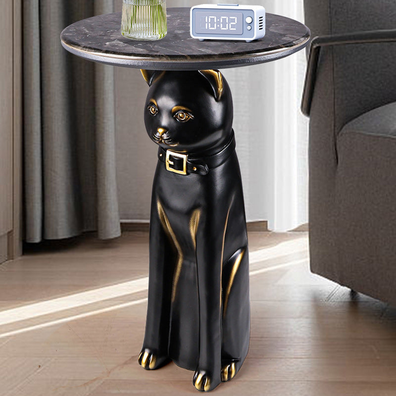 Scandinavian Puppy Kitten Marble Round Side Table 1-Tier