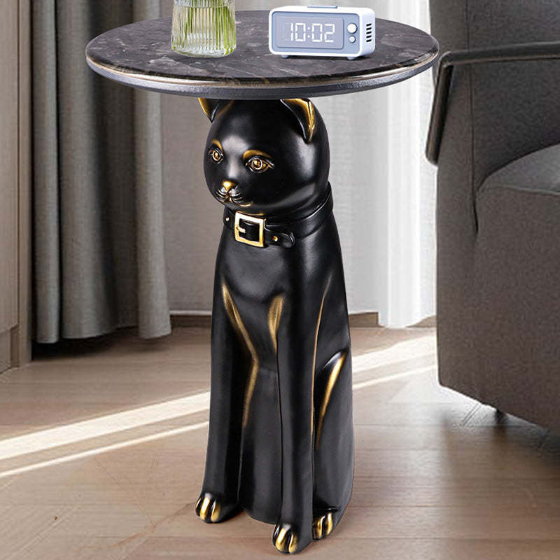 Scandinavian Puppy Kitten Marble Round Side Table 1-Tier