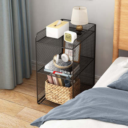 Minimalist Lattice Mesh Iron Side Table — Black