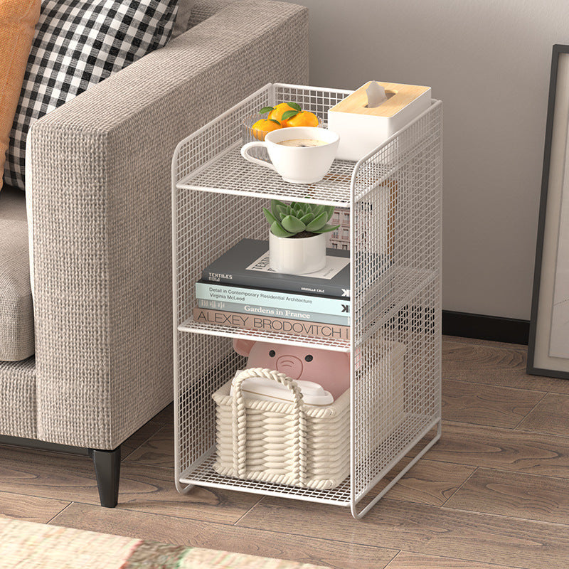 Minimalist Lattice Mesh Iron Side Table — Black
