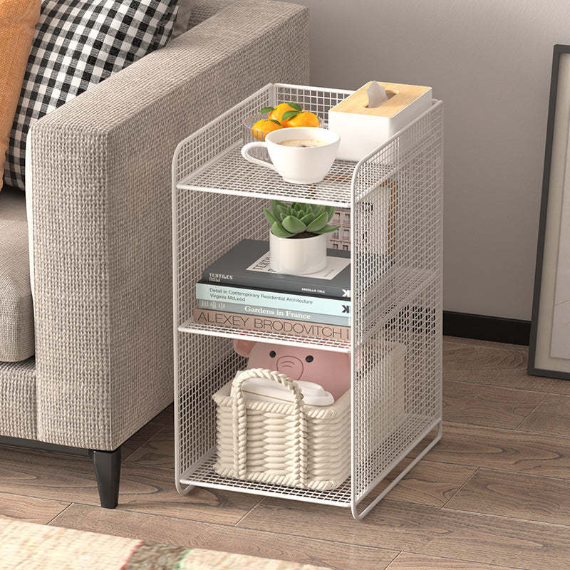 Minimalist Lattice Mesh Iron Side Table — Black