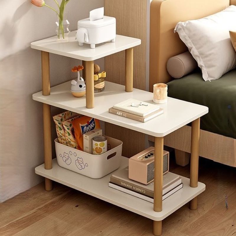 Scandinavian Cylinder Wood 3-Tier Side Table — White