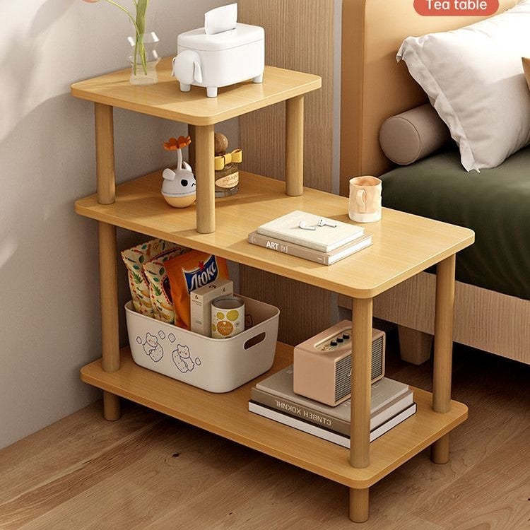 Lighom 3-tier cylinder wood end & side tables for living room — 11.81" W x 23.62" L x 29.53" H / Natural Wood