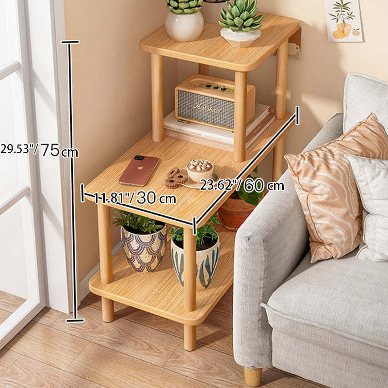Scandinavian Cylinder Wood 3-Tier Side Table — Original Wood Color