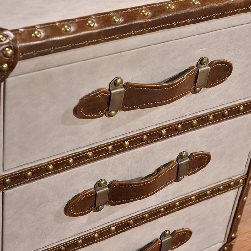 Industrial Leather Metal 3-Drawer Side Table