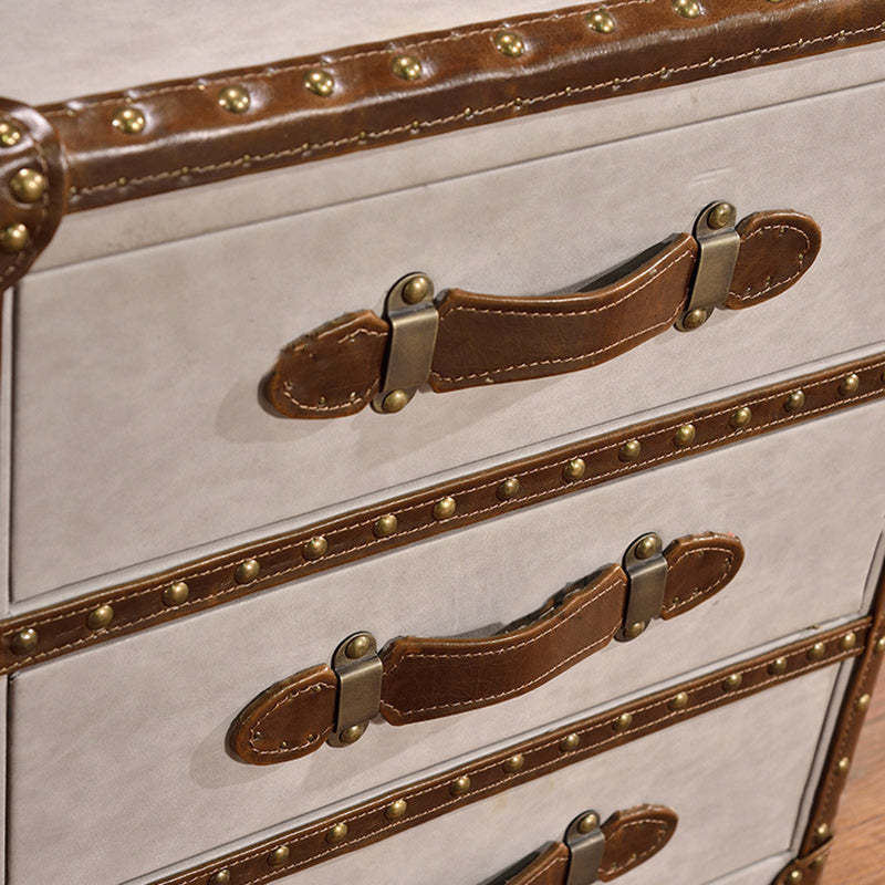 Industrial Leather Metal 3-Drawer Side Table