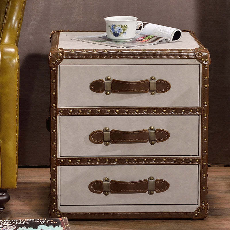 Industrial Leather Metal 3-Drawer Side Table