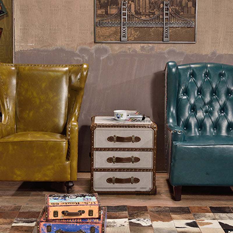 Industrial Leather Metal 3-Drawer Side Table
