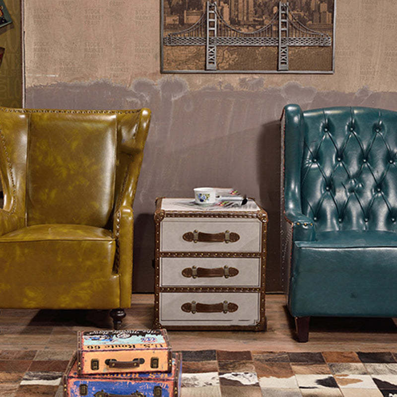 Industrial Leather Metal 3-Drawer Side Table
