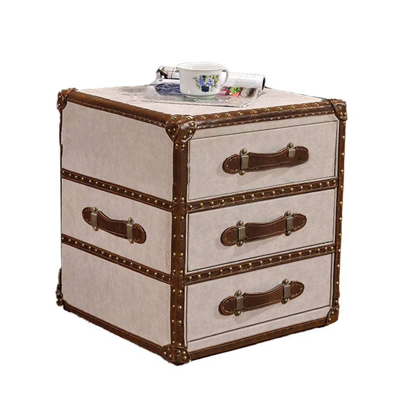 Industrial Leather Metal 3-Drawer Side Table