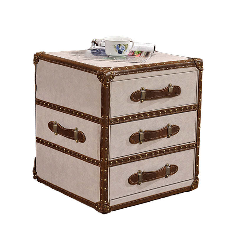 Industrial Leather Metal 3-Drawer Side Table