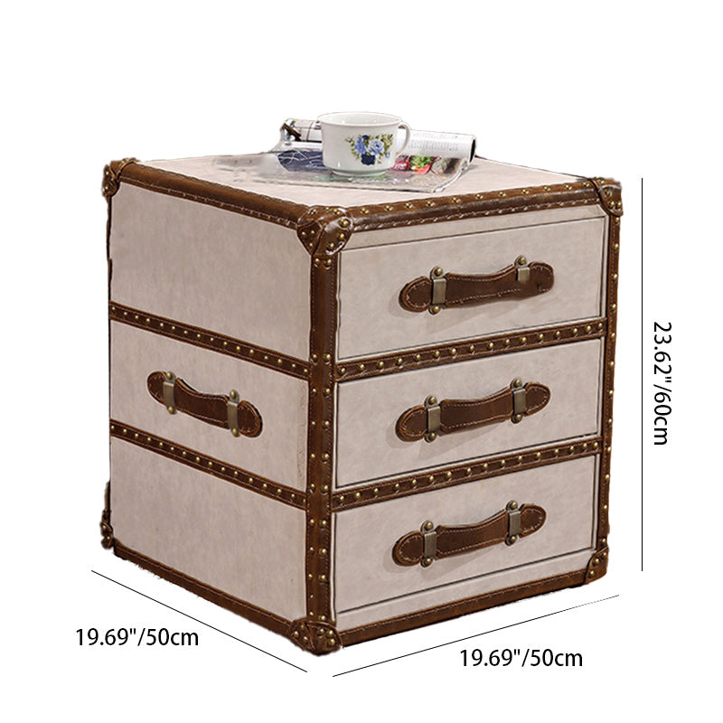 Industrial Leather Metal 3-Drawer Side Table