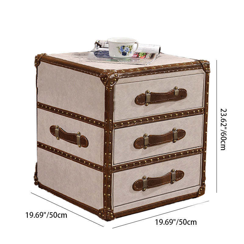 Industrial Leather Metal 3-Drawer Side Table