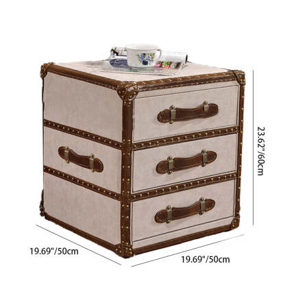 Industrial Leather Metal 3-Drawer Side Table