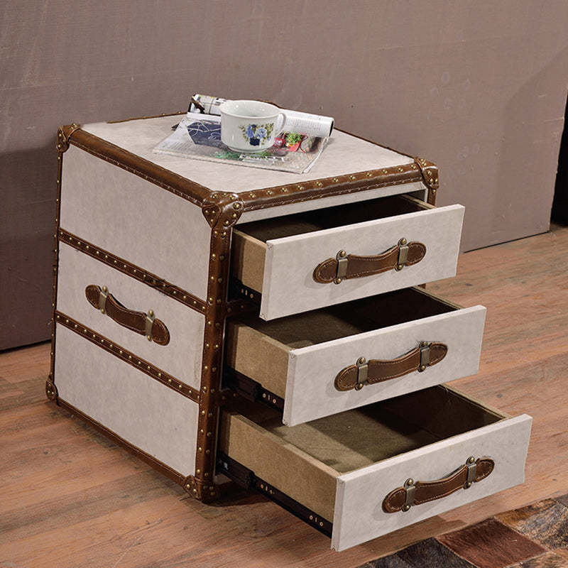 Industrial Leather Metal 3-Drawer Side Table