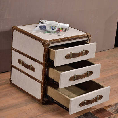 Industrial Leather Metal 3-Drawer Side Table