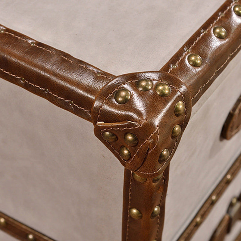 Industrial Leather Metal 3-Drawer Side Table