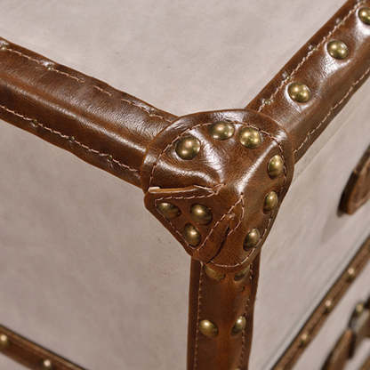 Industrial Leather Metal 3-Drawer Side Table