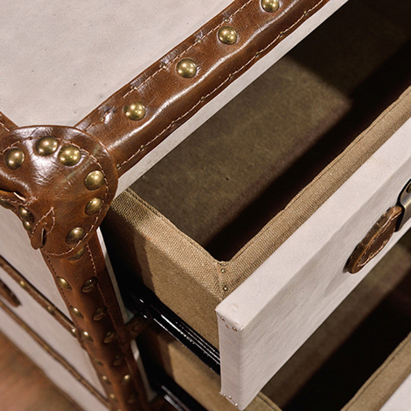 Industrial Leather Metal 3-Drawer Side Table