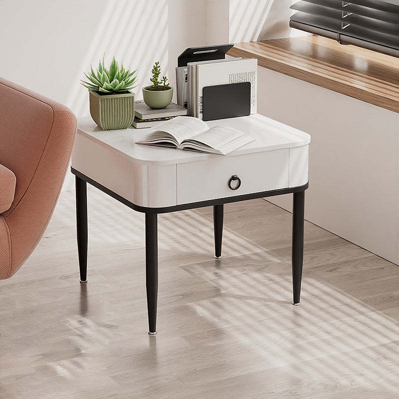 Minimalist Cylinder Rock Slab Side Table — Black / White
