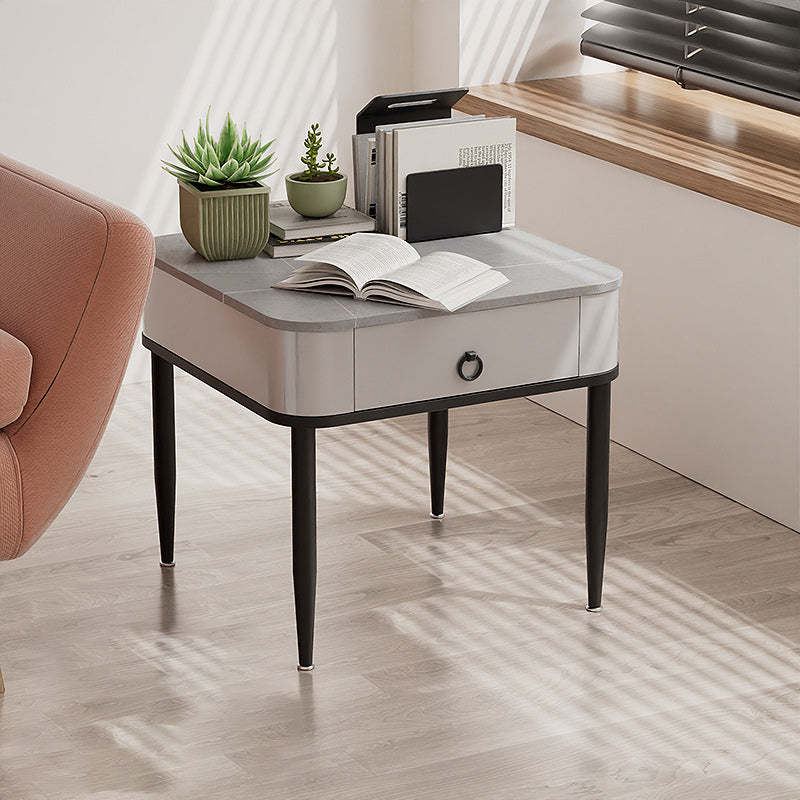Minimalist Cylinder Rock Slab Side Table — Black / Grey