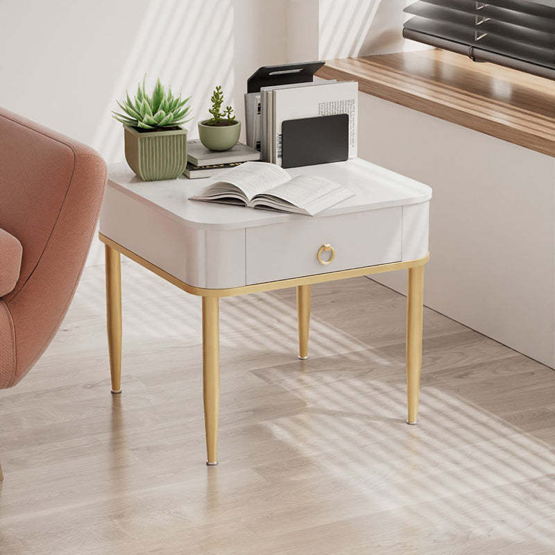 Minimalist Cylinder Rock Slab Side Table — Gold / White