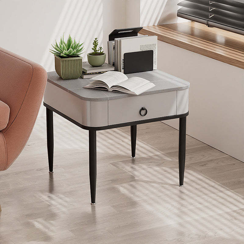 Minimalist Cylinder Rock Slab Side Table — Black / Grey