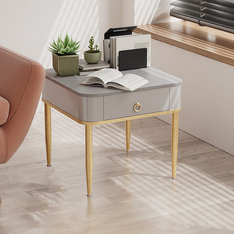 Minimalist Cylinder Rock Slab Side Table — Gold / Grey