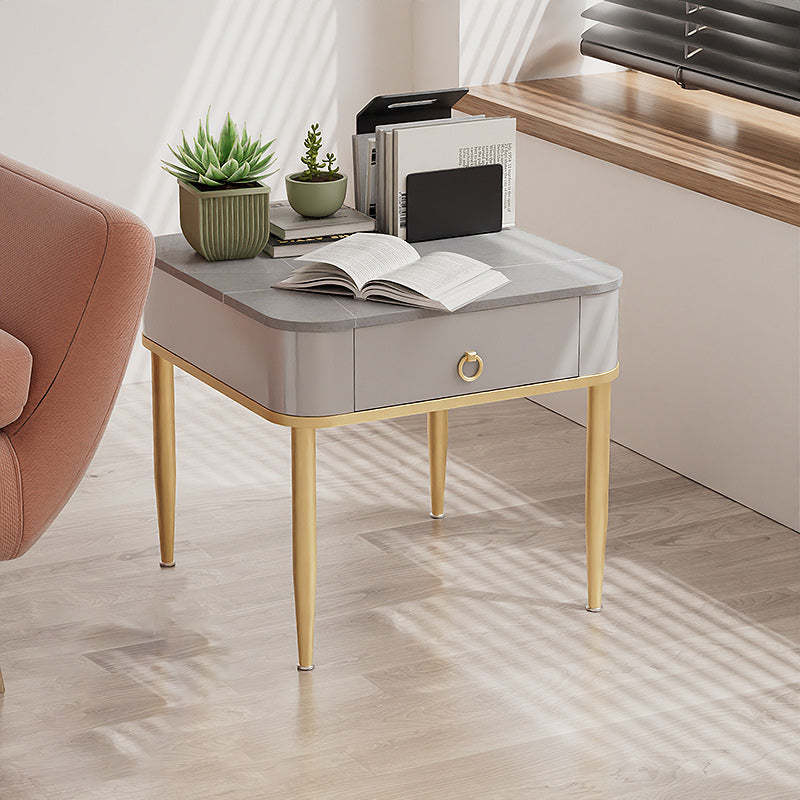Minimalist Cylinder Rock Slab Side Table — Gold / Grey