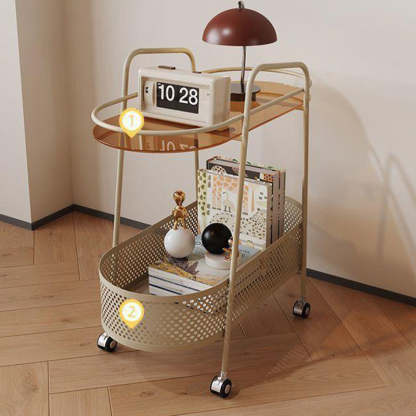 Oval Cylinder Tempered Glass Iron Side Table