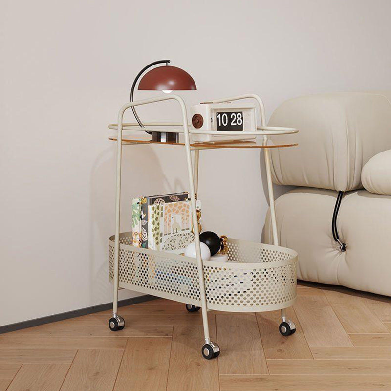 Oval Cylinder Tempered Glass Iron Side Table