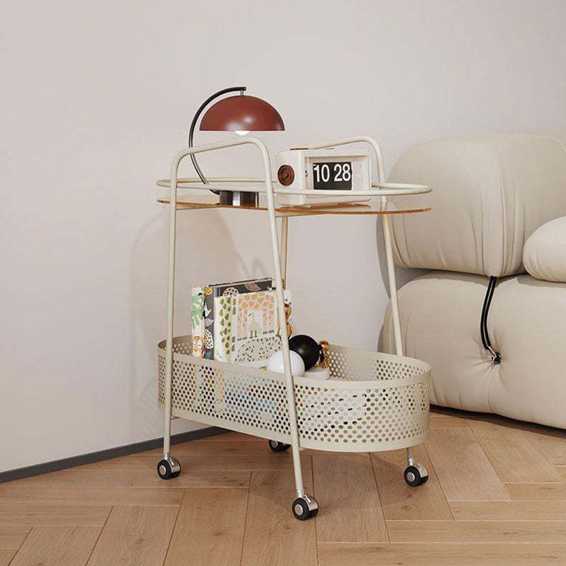 Oval Cylinder Tempered Glass Iron Side Table