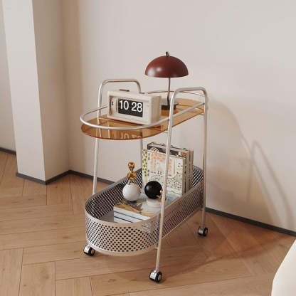 Oval Cylinder Tempered Glass Iron Side Table — Silver