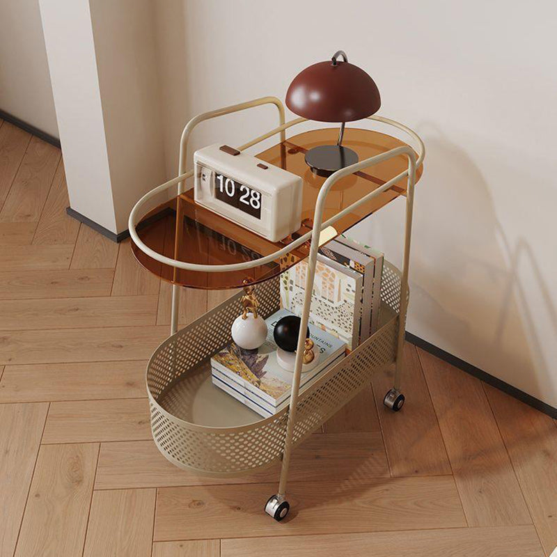 Oval Cylinder Tempered Glass Iron Side Table