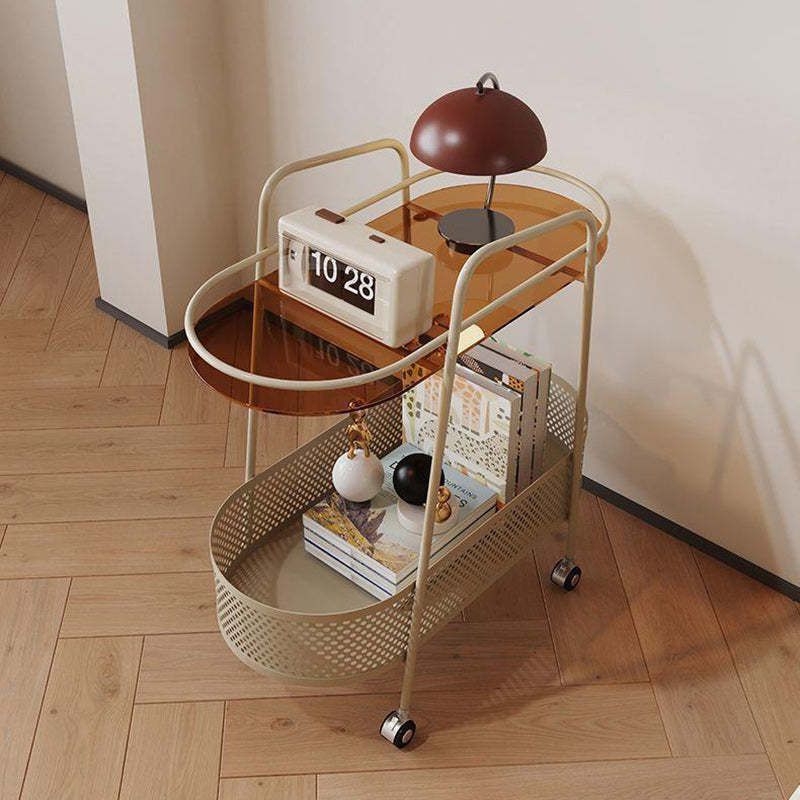 Oval Cylinder Tempered Glass Iron Side Table