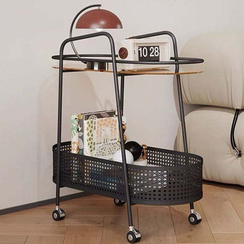 Oval Cylinder Tempered Glass Iron Side Table — Black