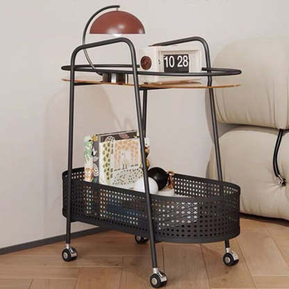 Oval Cylinder Tempered Glass Iron Side Table — Black