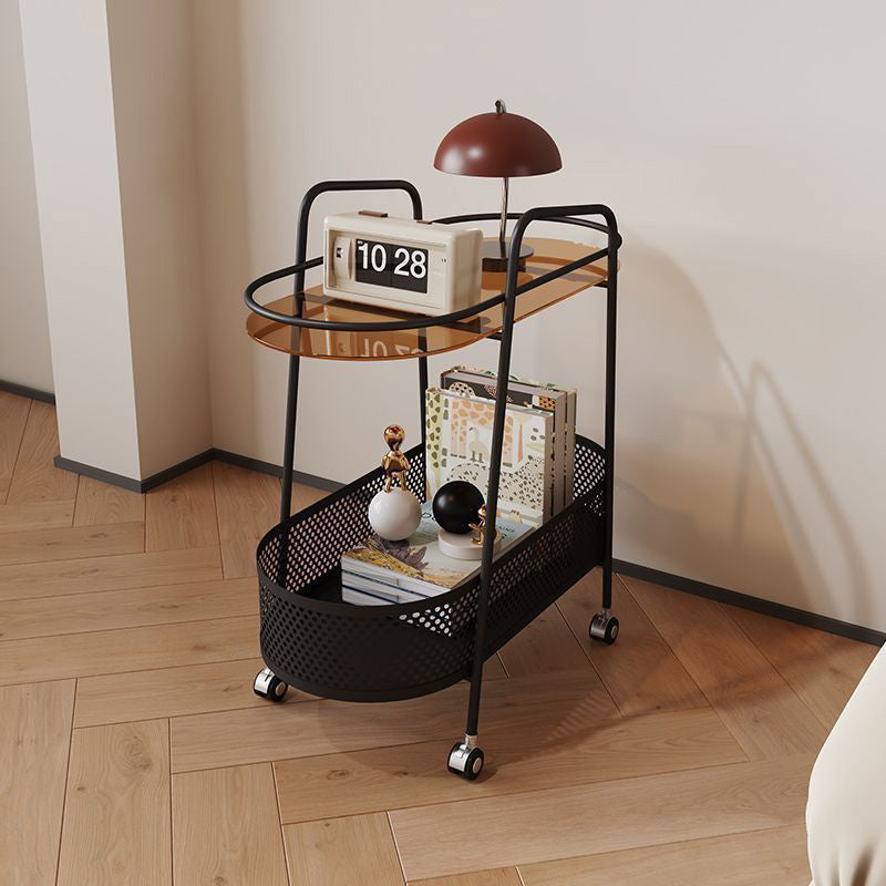 Oval Cylinder Tempered Glass Iron Side Table
